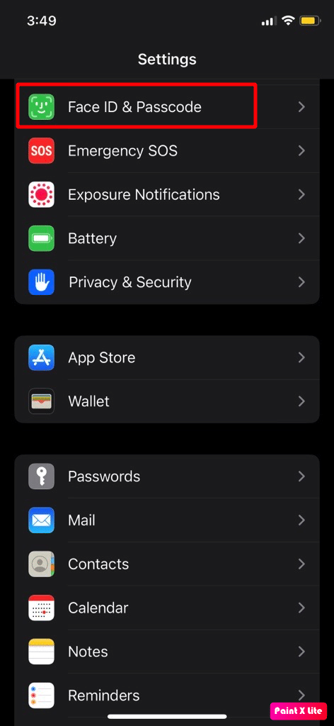 tap on face id and passcode option