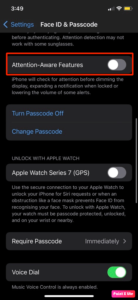 toggle off attention aware features