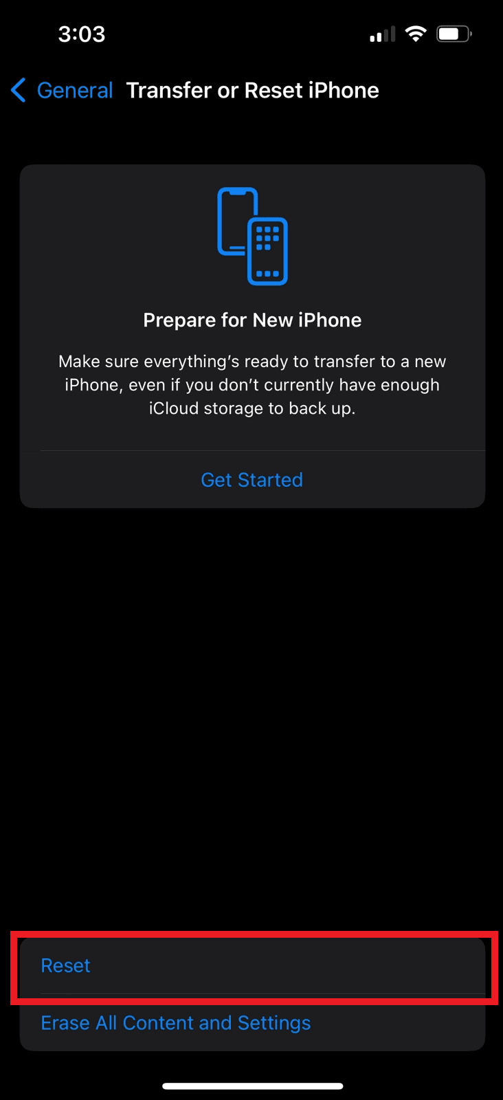 Tap on Reset.