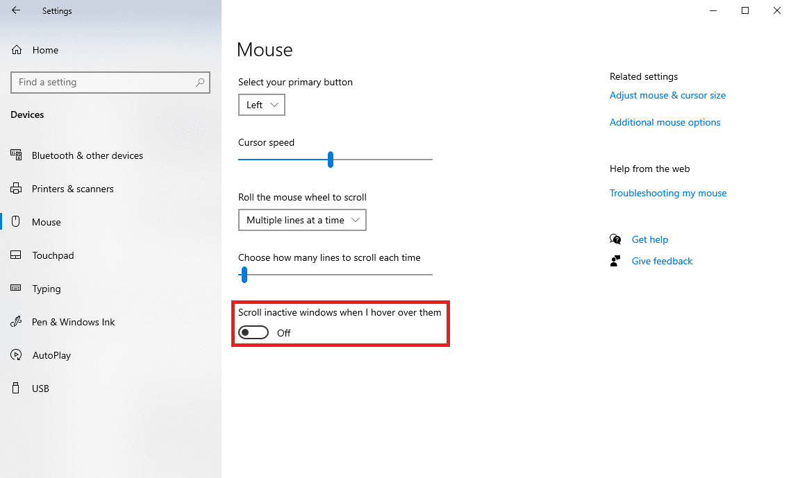 Turn off the toggle for Scroll inactive windows when hovering over them