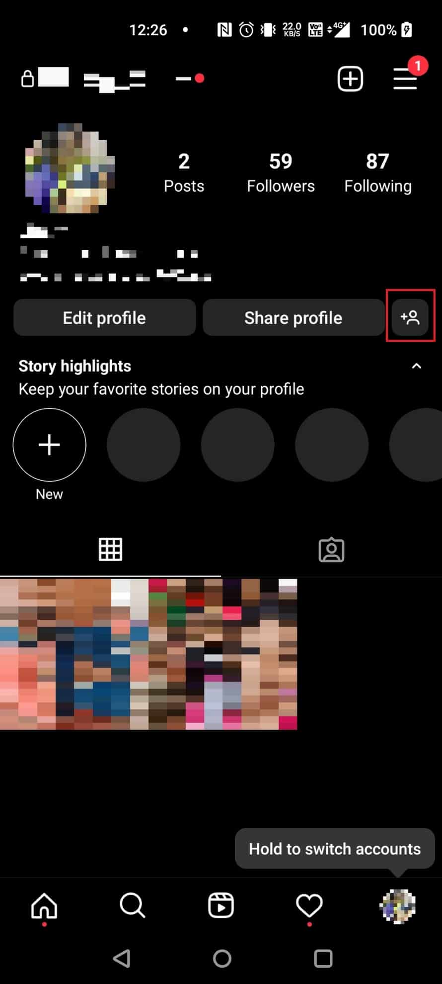 Tap on the add person icon next to Share profile