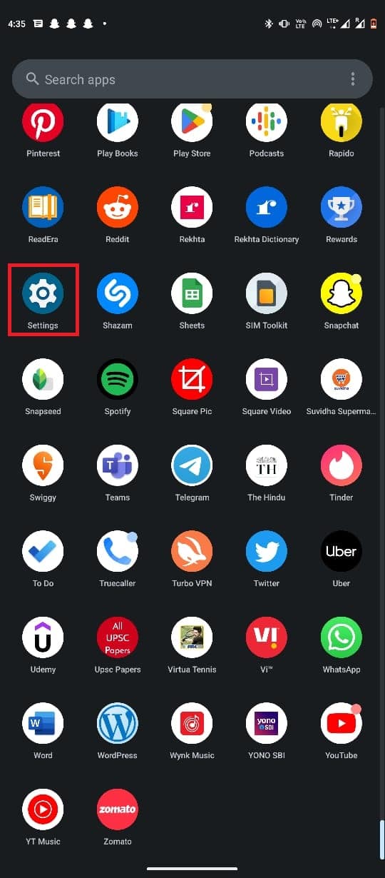 Open Settings from the phone menu
