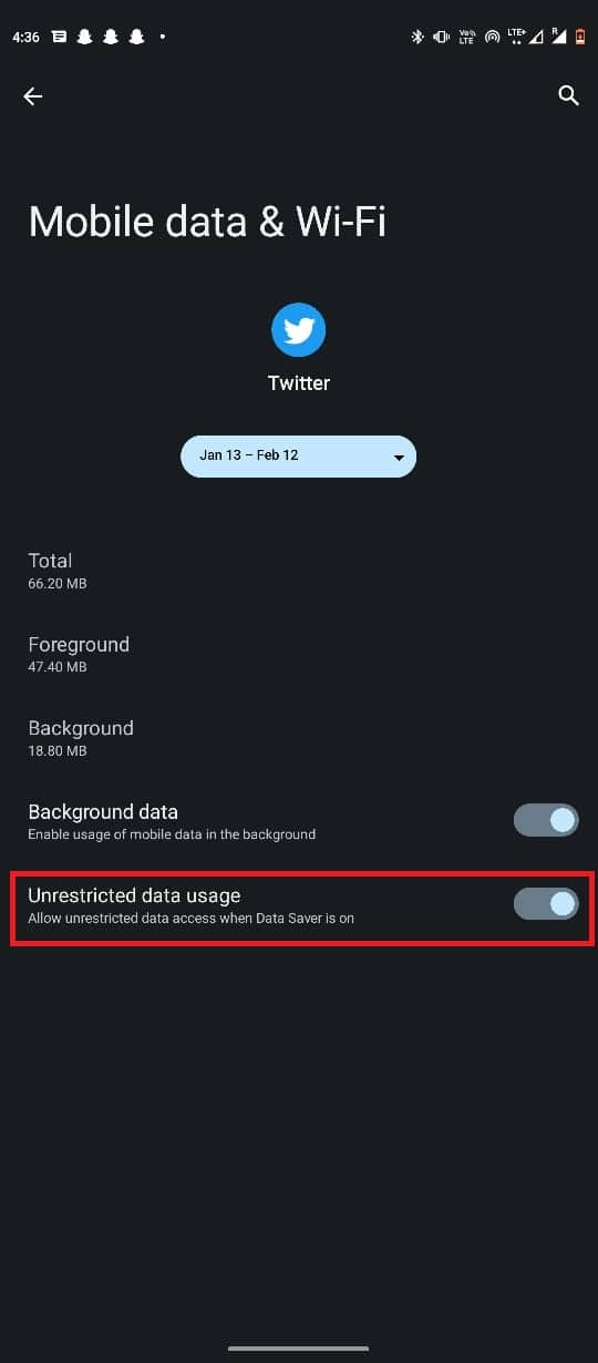 Turn on the Unrestricted data usage toggle
