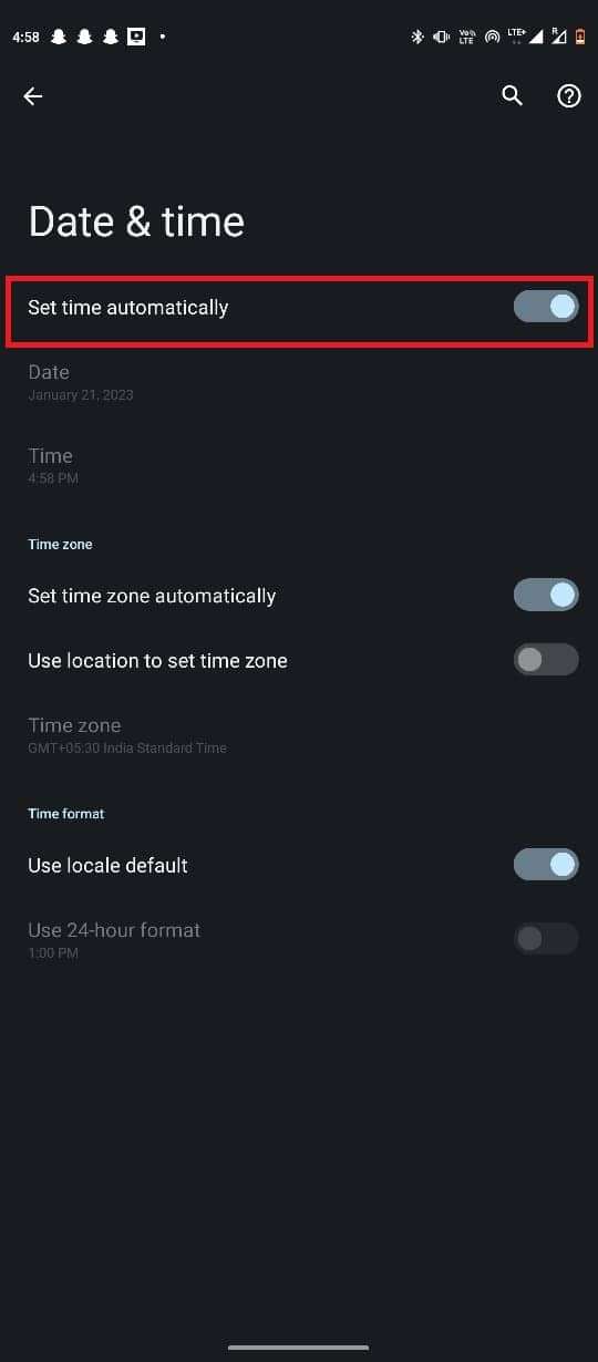 Turn on the toggle for Set time automatically