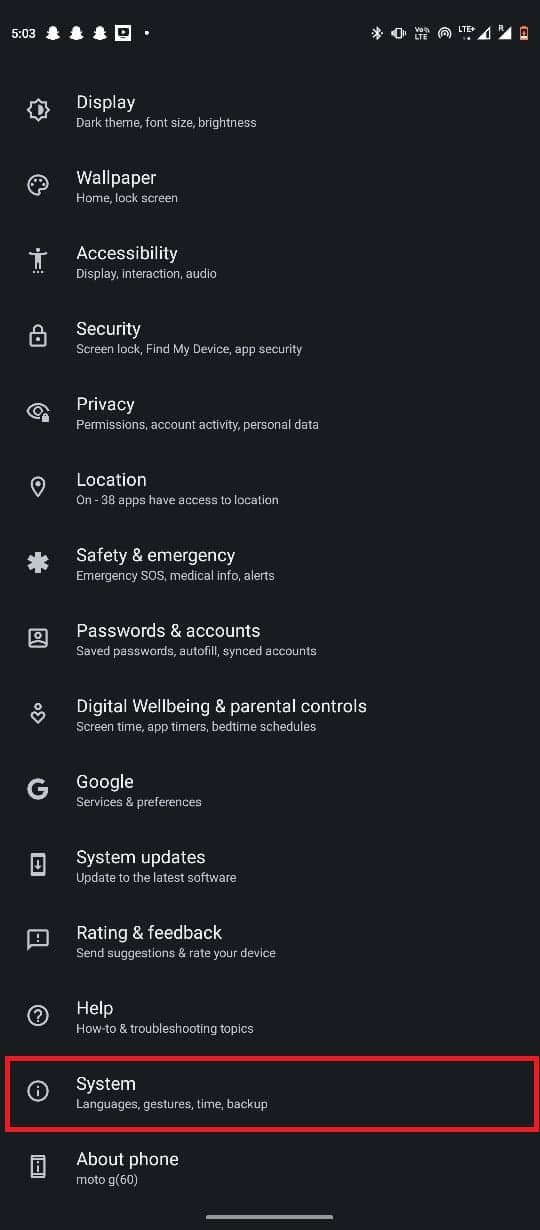 navigate to System