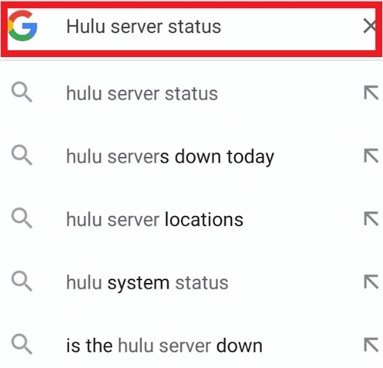 Search for Hulu server status on a search engine