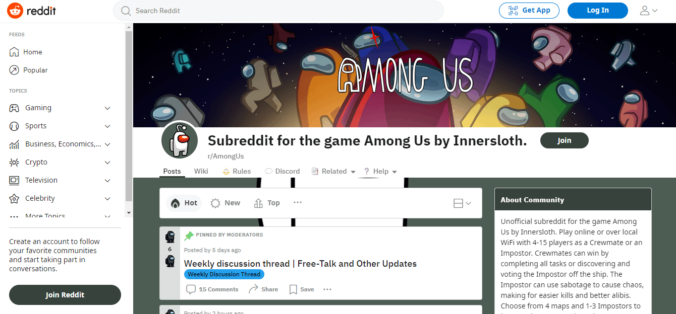 Among Us subreddit page