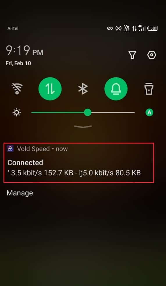 tap on VPN on notification bar android