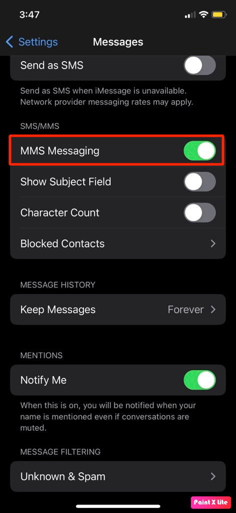 toggle on mms messaging | iPhone not receiving texts from Android