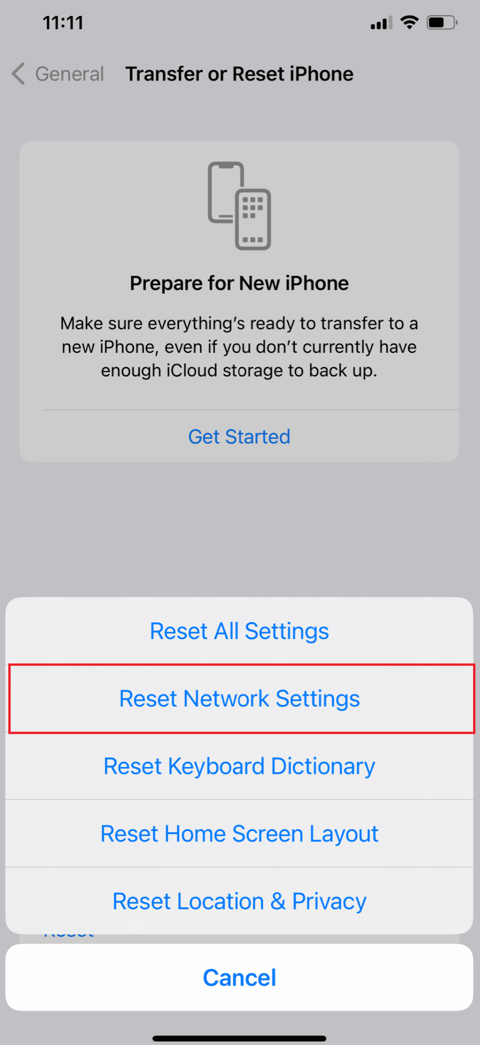 Choose Reset Network Settings | location not available iPhone iMessage