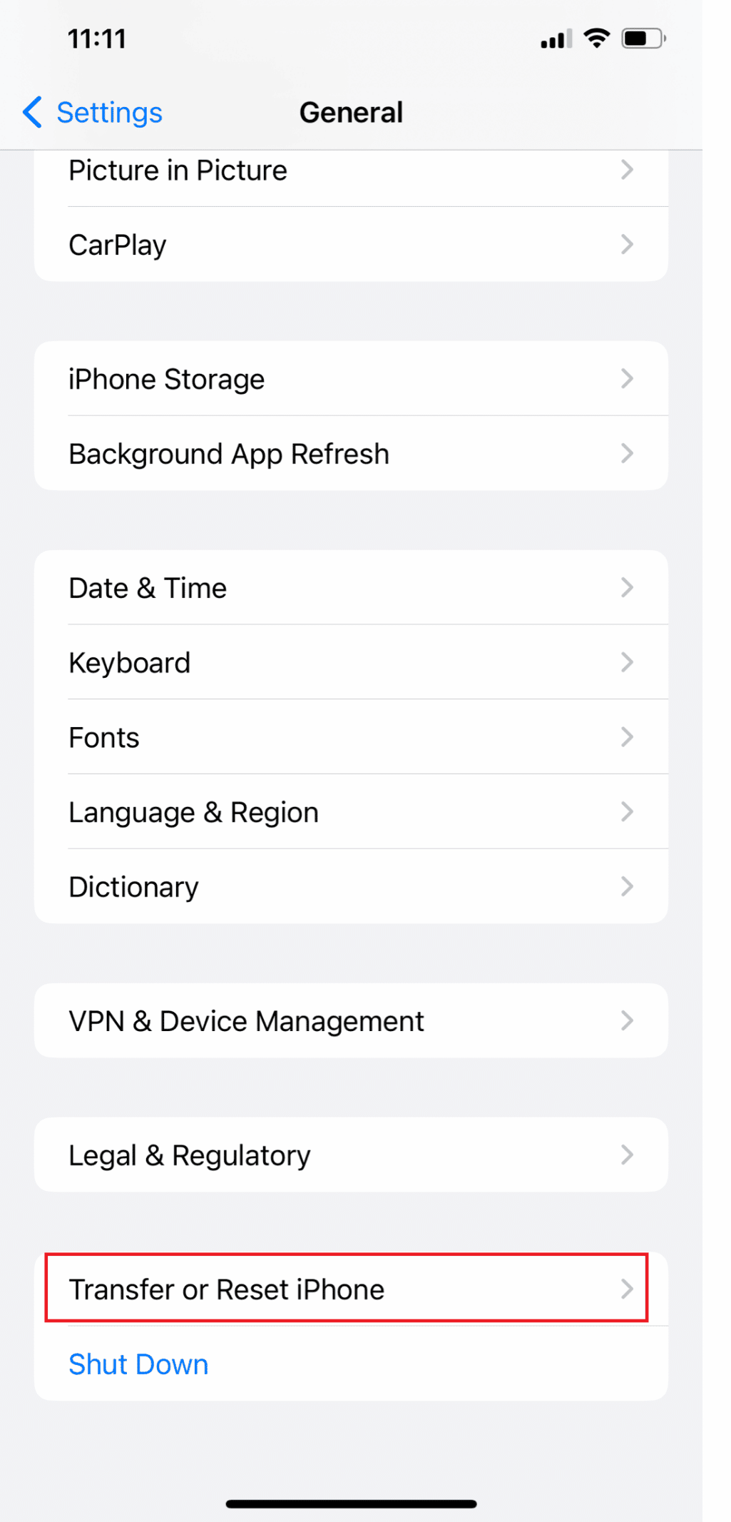 Select Transfer or Reset iPhone