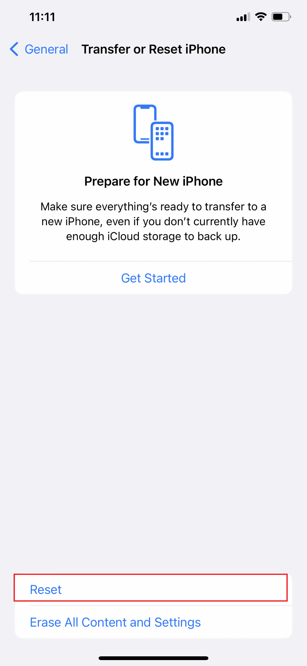 Tap on Reset 