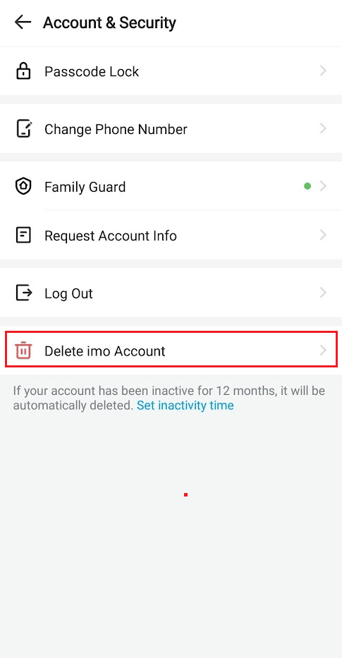 Tap on the Delete imo Account option