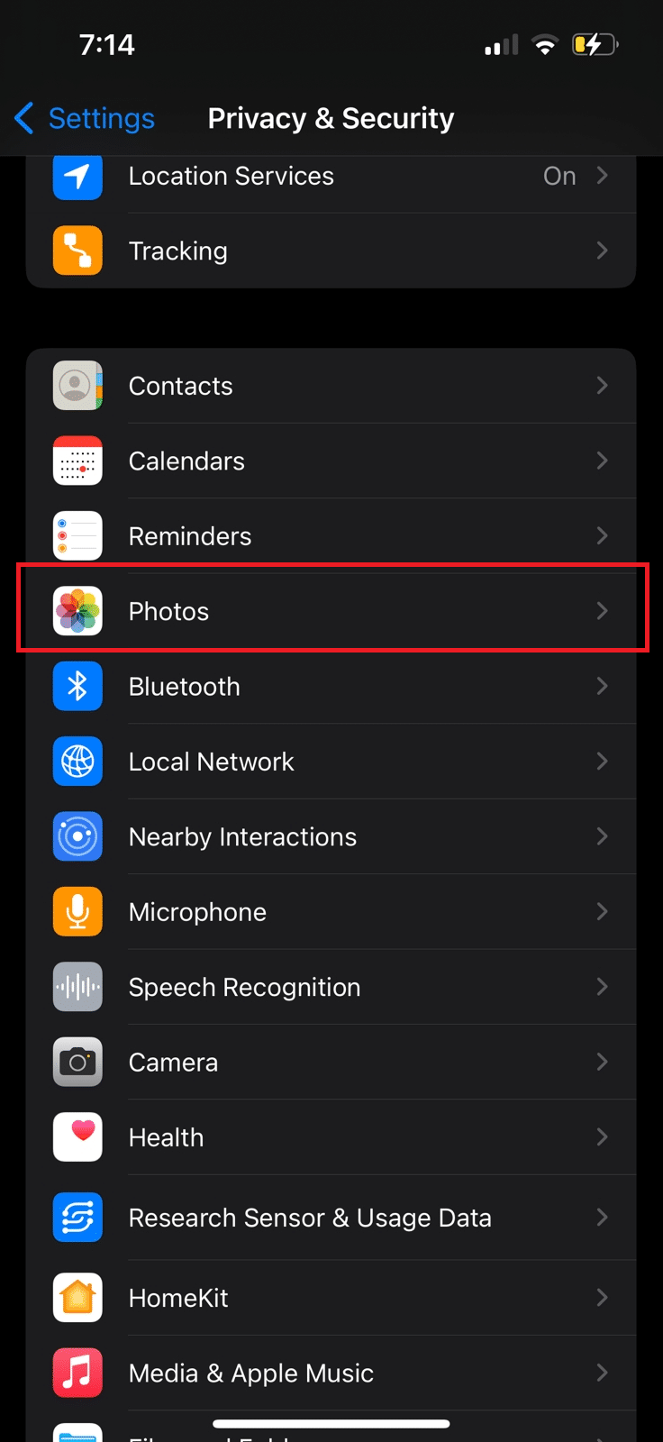 Tap on Photos