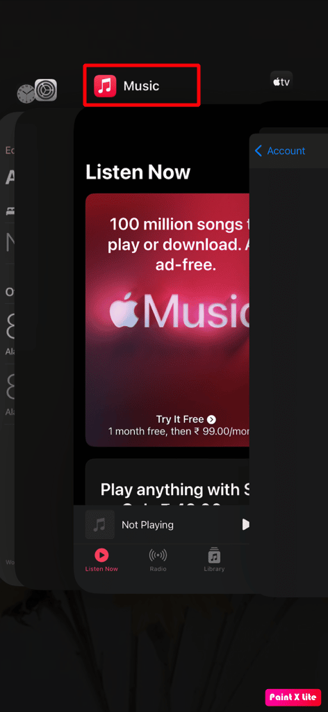 swipe up music app to close it 