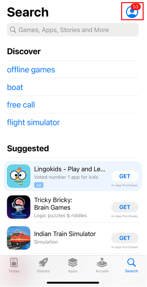 tap on profile icon iphone apps store