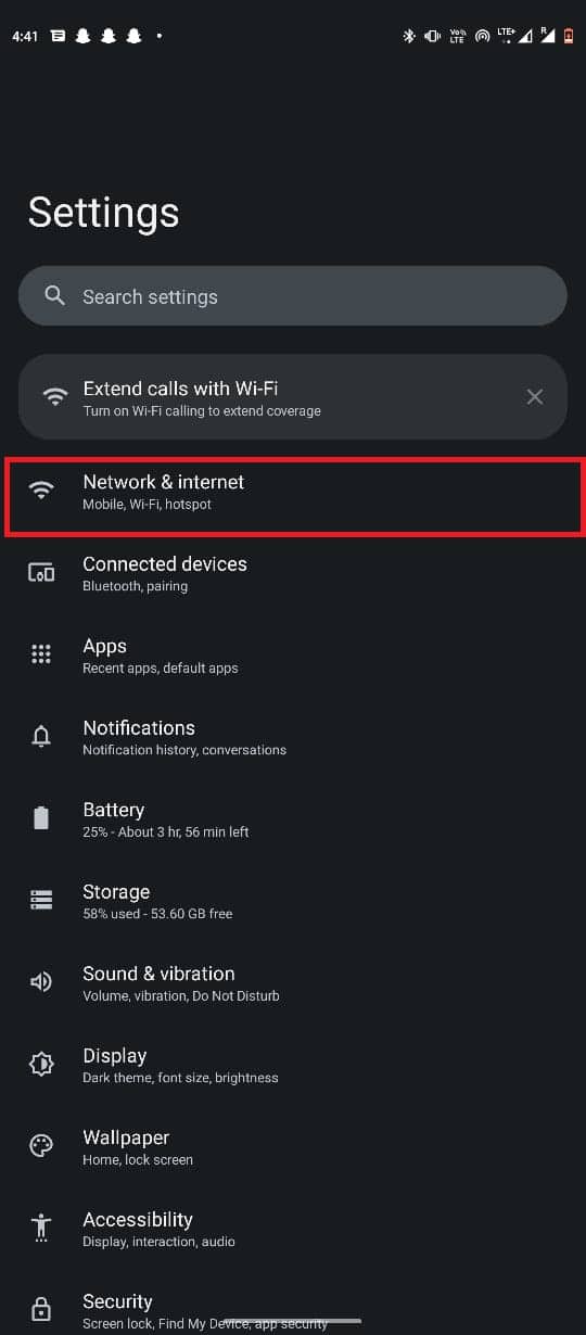 go to Network and internet. Fix Bumble keeps crashing on Android