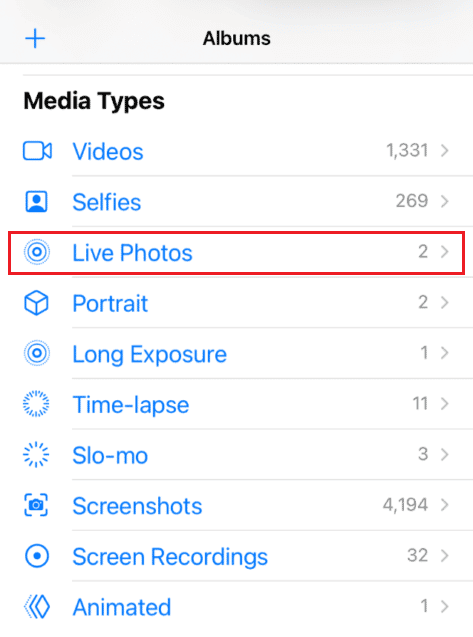 Photos app - Albums - Live Photos