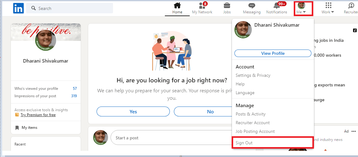 click on the Sign Out option 