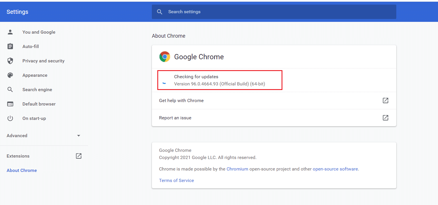 Chrome Checking for Updates. 