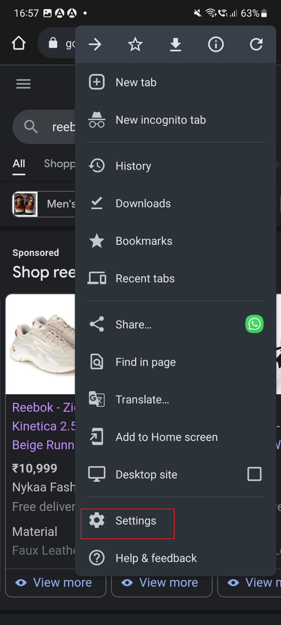 settings on chrome
