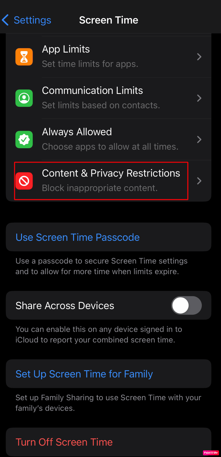 choose the content & privacy restrictions | fix iPhone camera not working