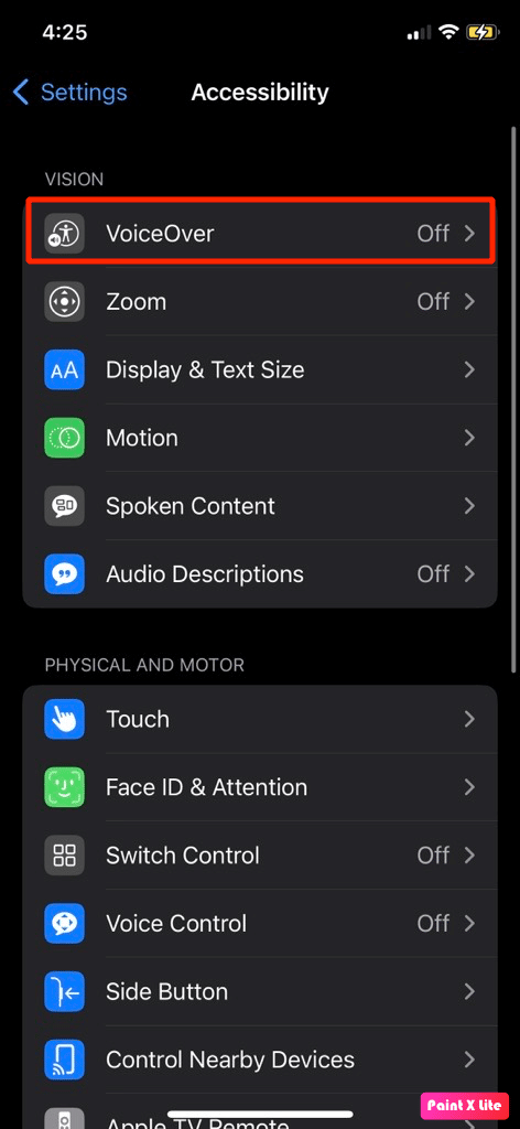 tap on voiceover option
