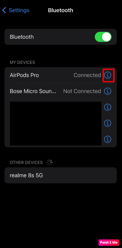 tap on i icon | how to connect airpods with dead case