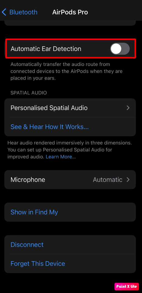 toggle off automatic ear detection