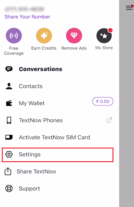 Tap on Settings | How to Change Your TextNow Number