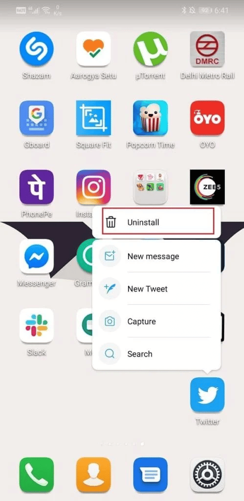 Click on Uninstall