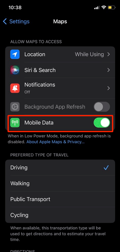 turn on mobile data