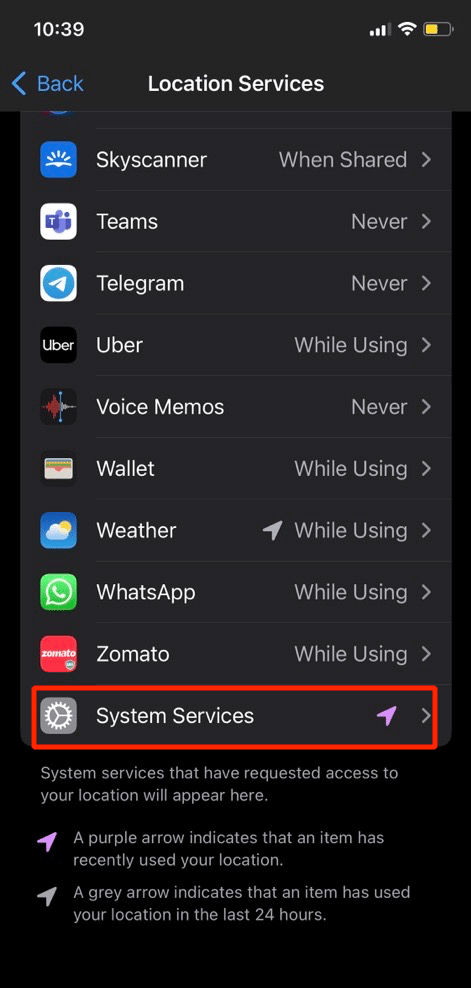 tap on system services