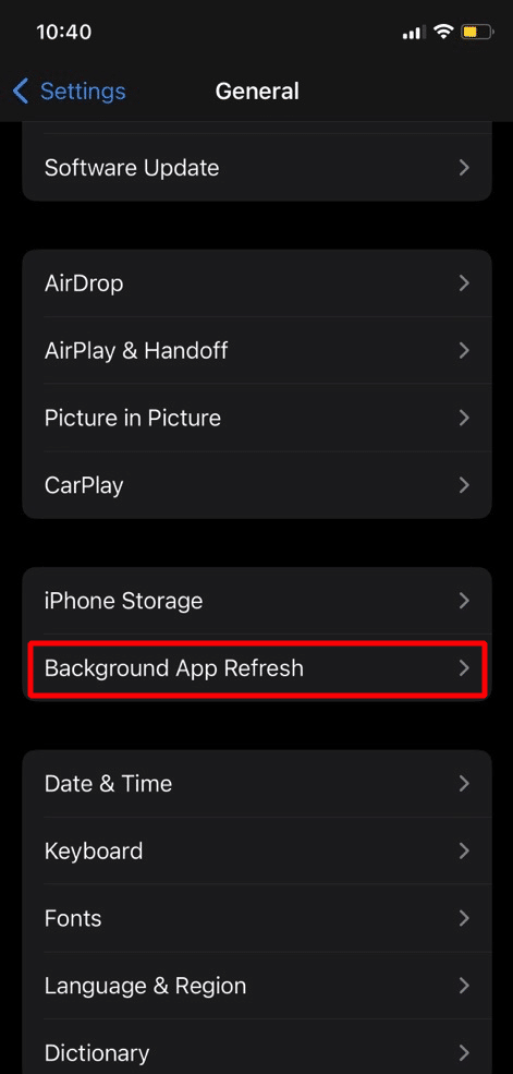 tap on background app refresh