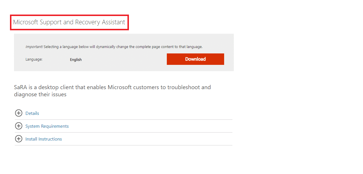Open the web browser and visit the official Microsoft Support and Recovery Assistant download page