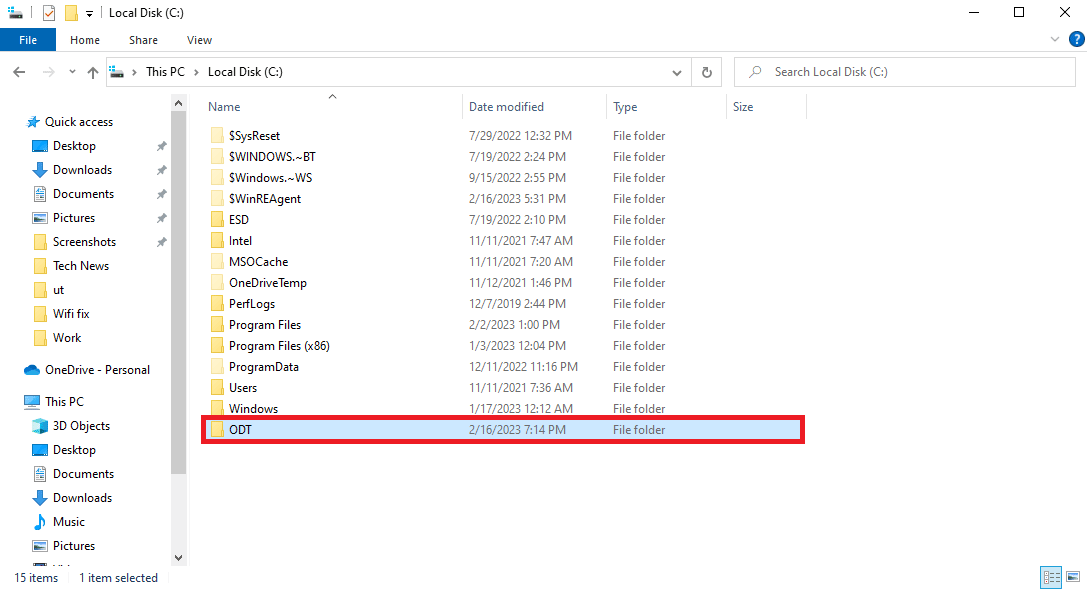 create a New Folder and name it ODT