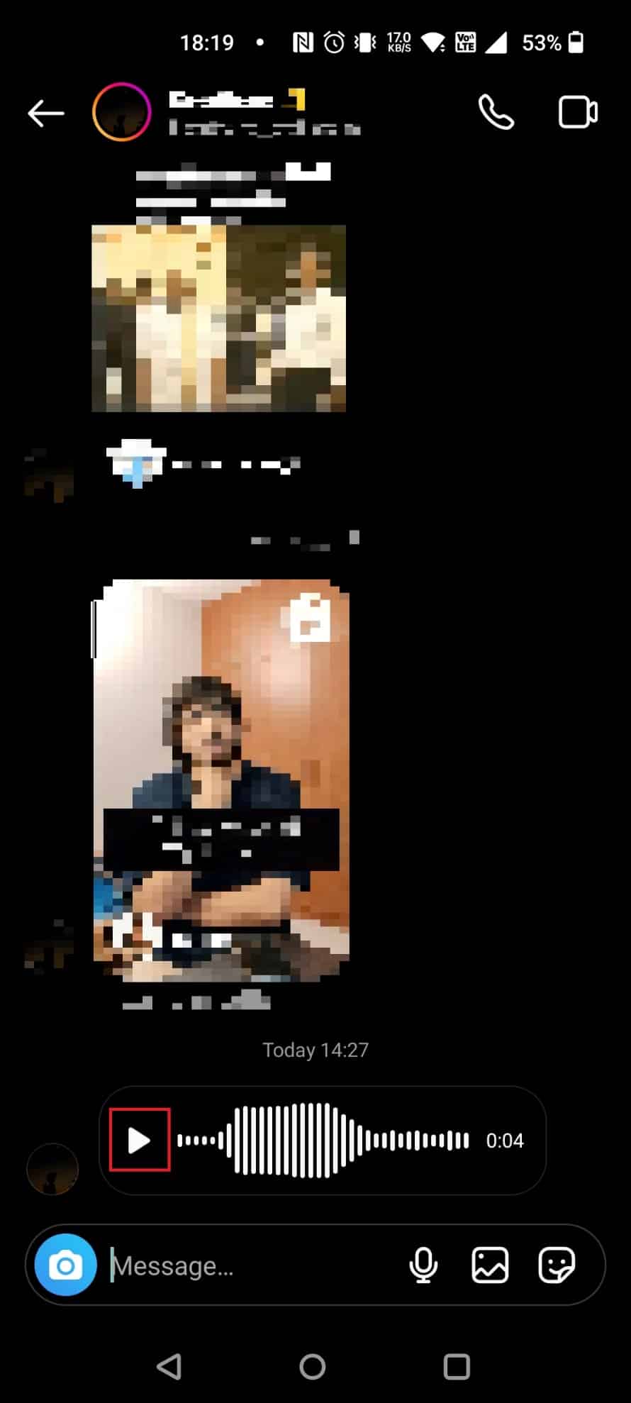 Tap on the play icon on the voice message to play it | How to Listen to Instagram Voice Message