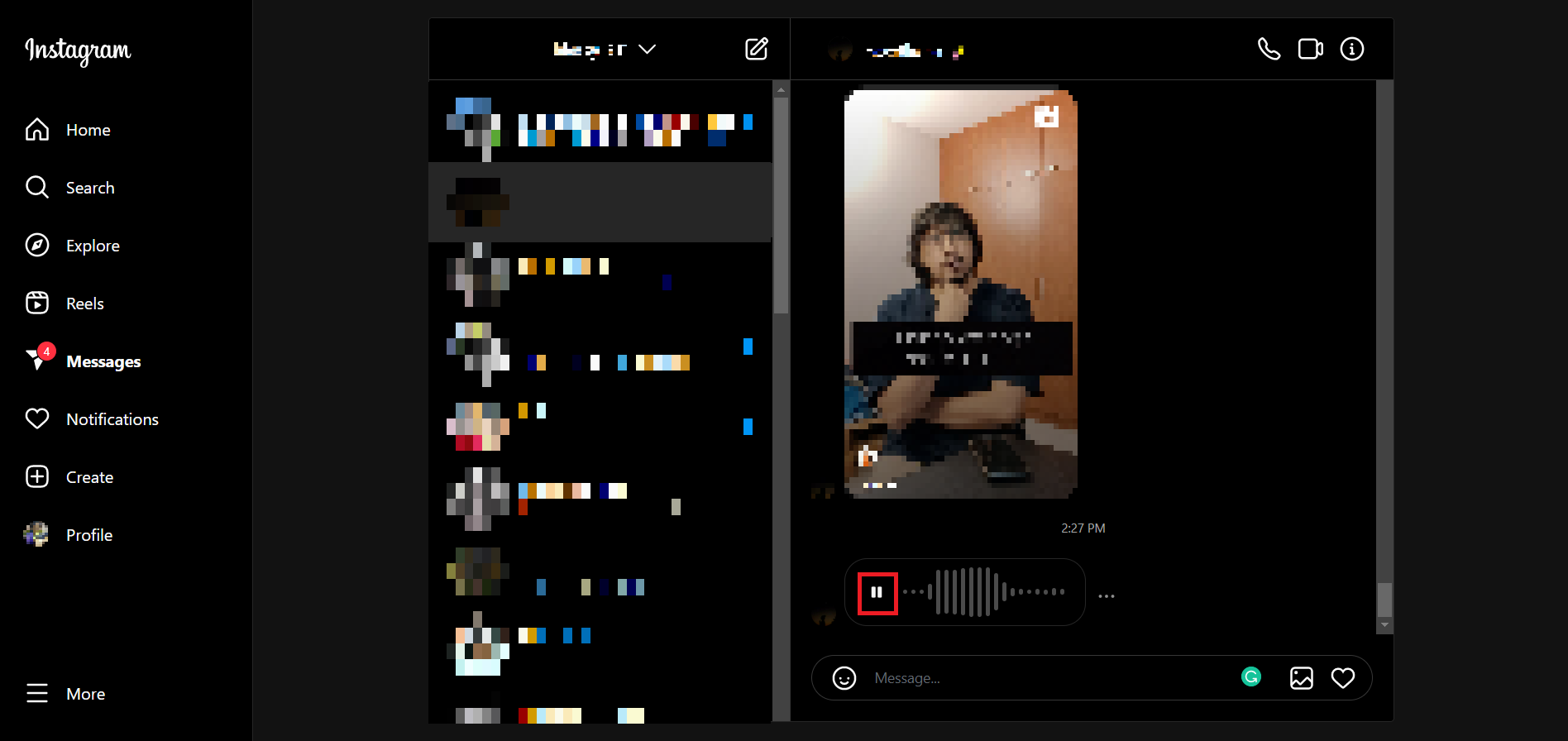 To pause or stop the message, click on the message again or hit the pause icon