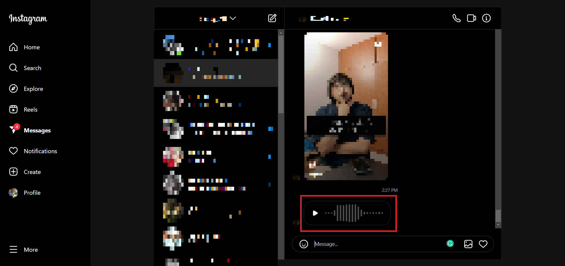 Click on the voice message or play button to play the voice message | How to Listen to Instagram Voice Message