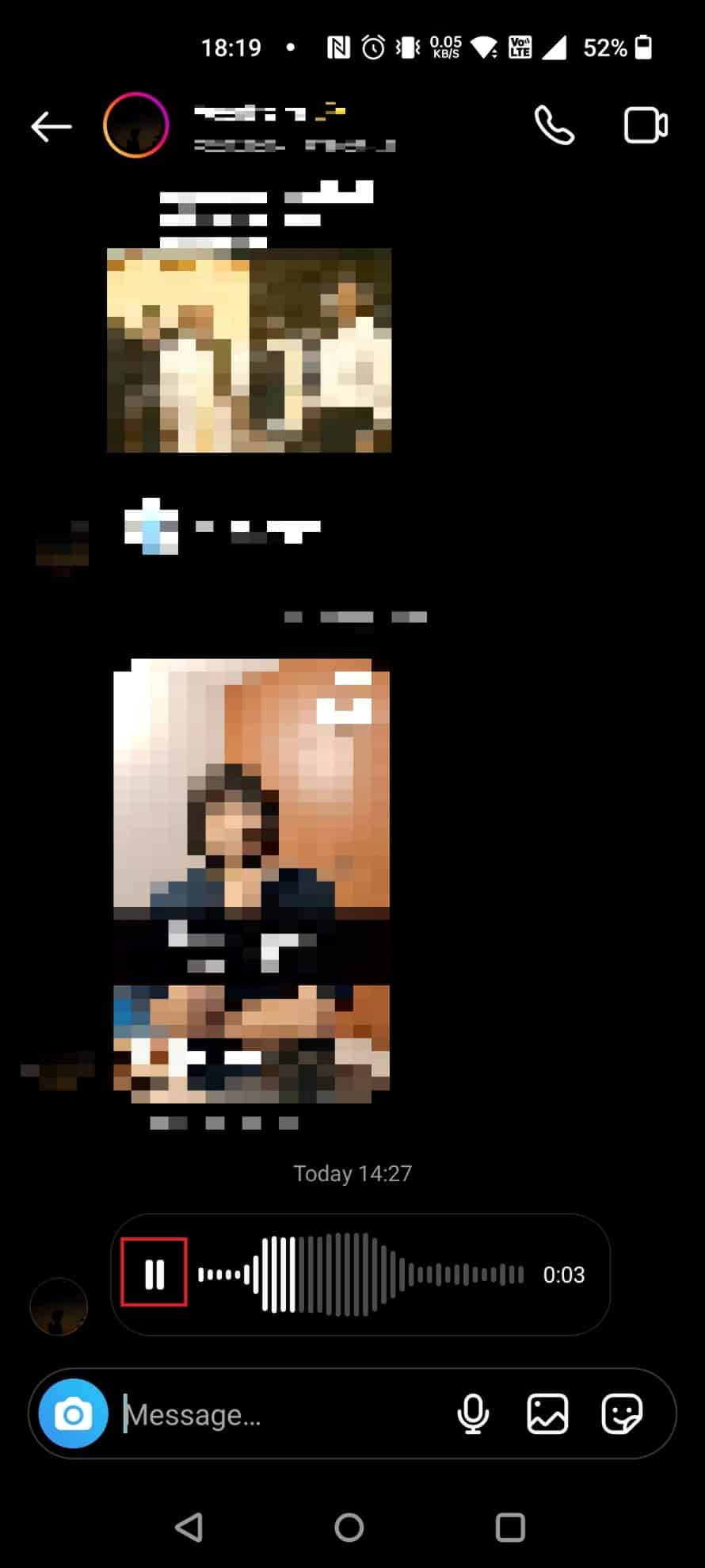 To pause or stop the message, tap on the pause icon