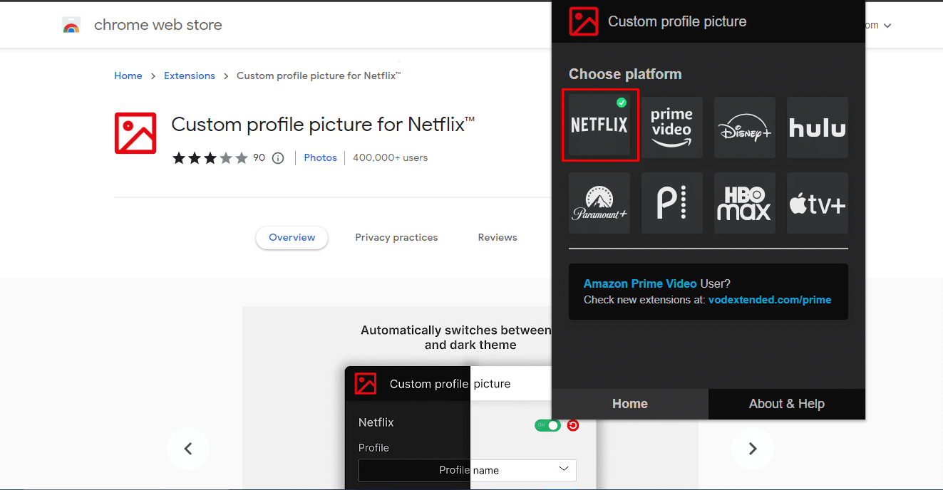 Netflix option on Custom profile picture