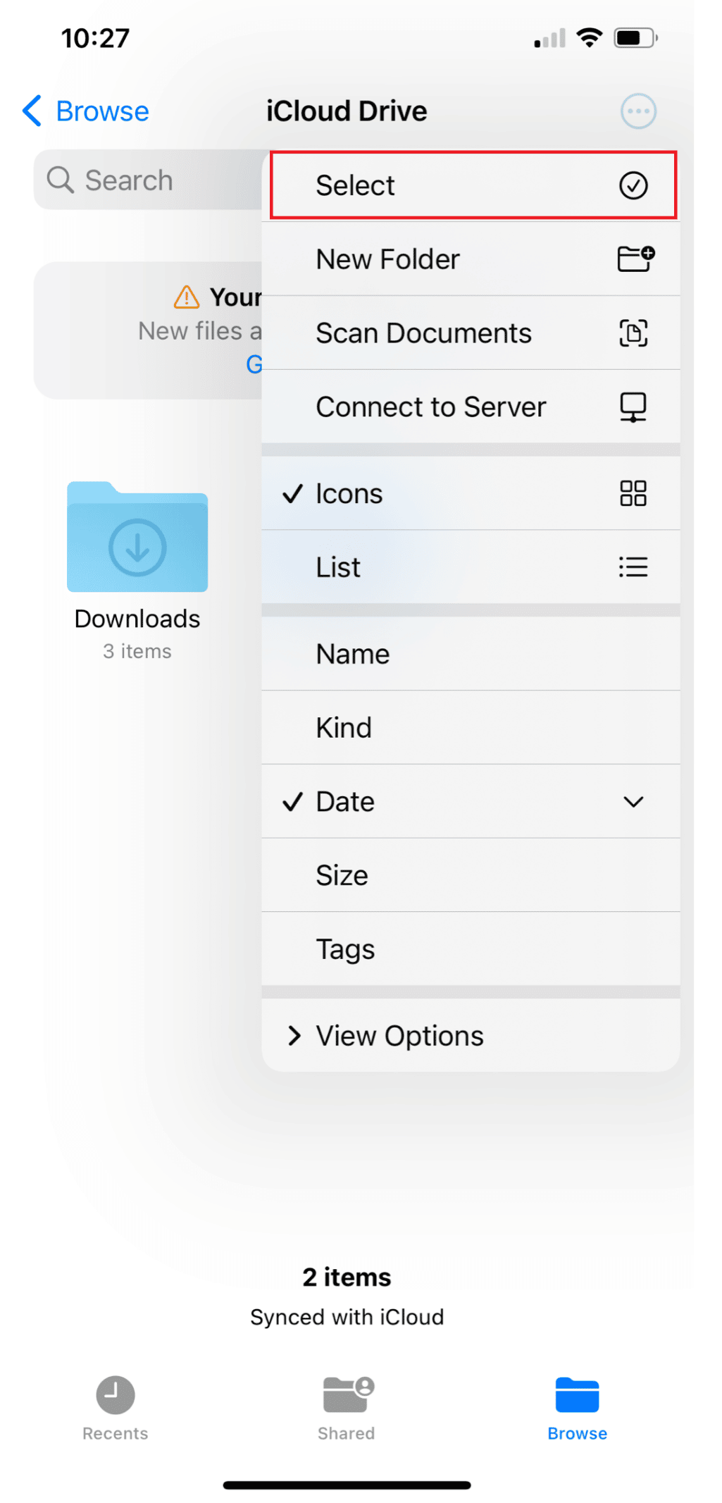 Tap the More button (…), then the Select button. Select one or more files