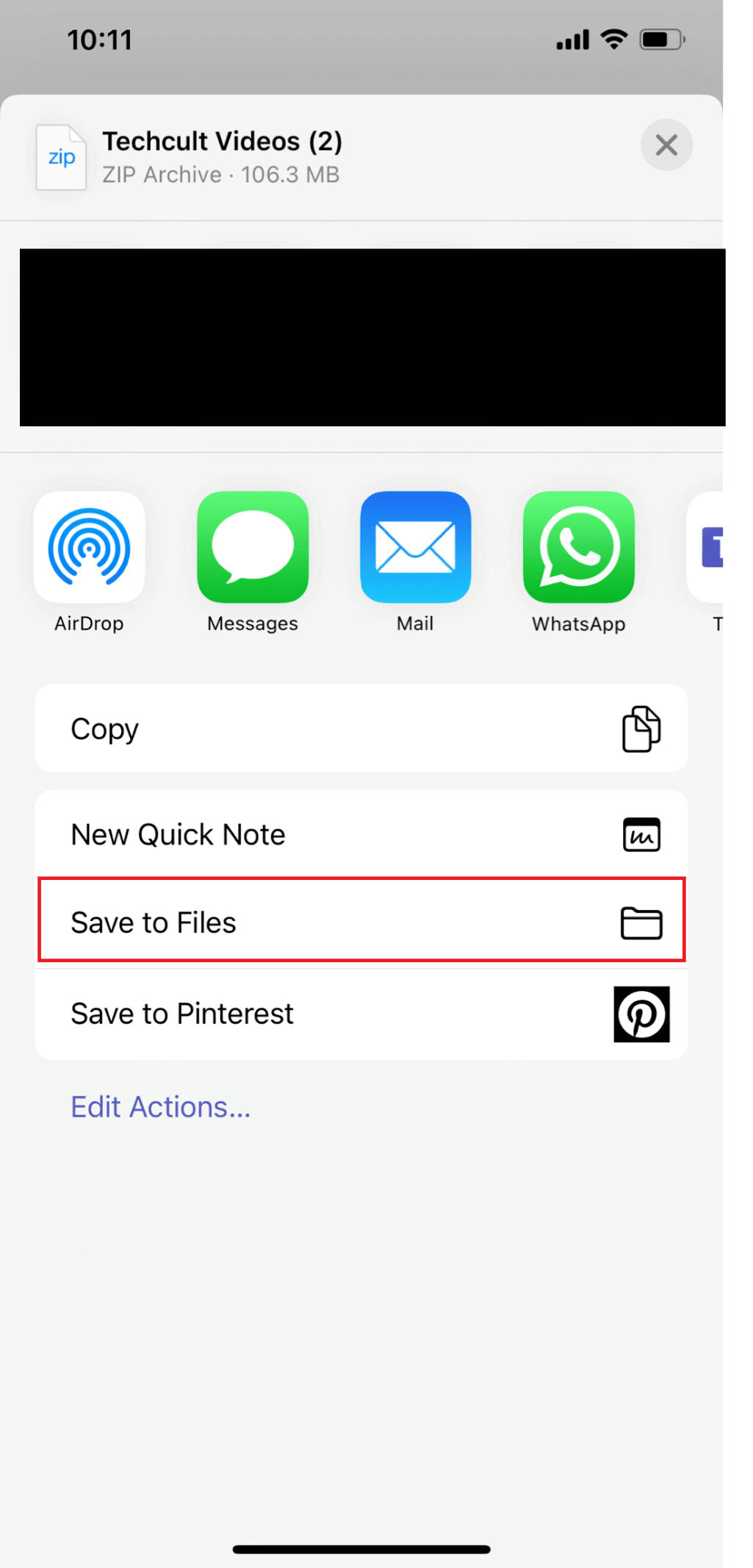 Select Save to Files from the popup