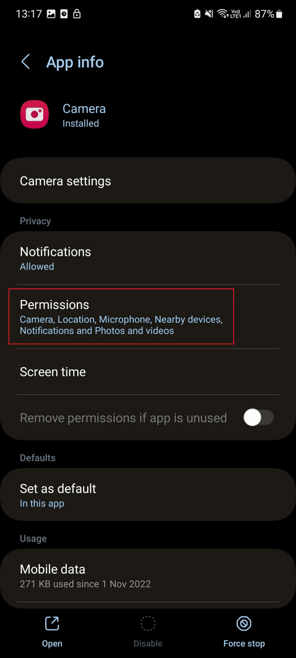 permission s21 | Android camera not working