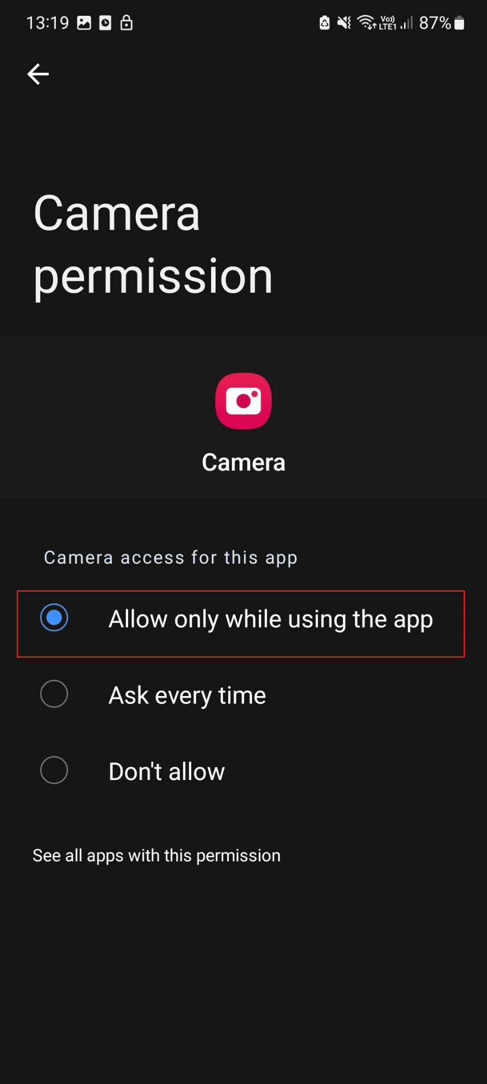 allow only while using the app s21