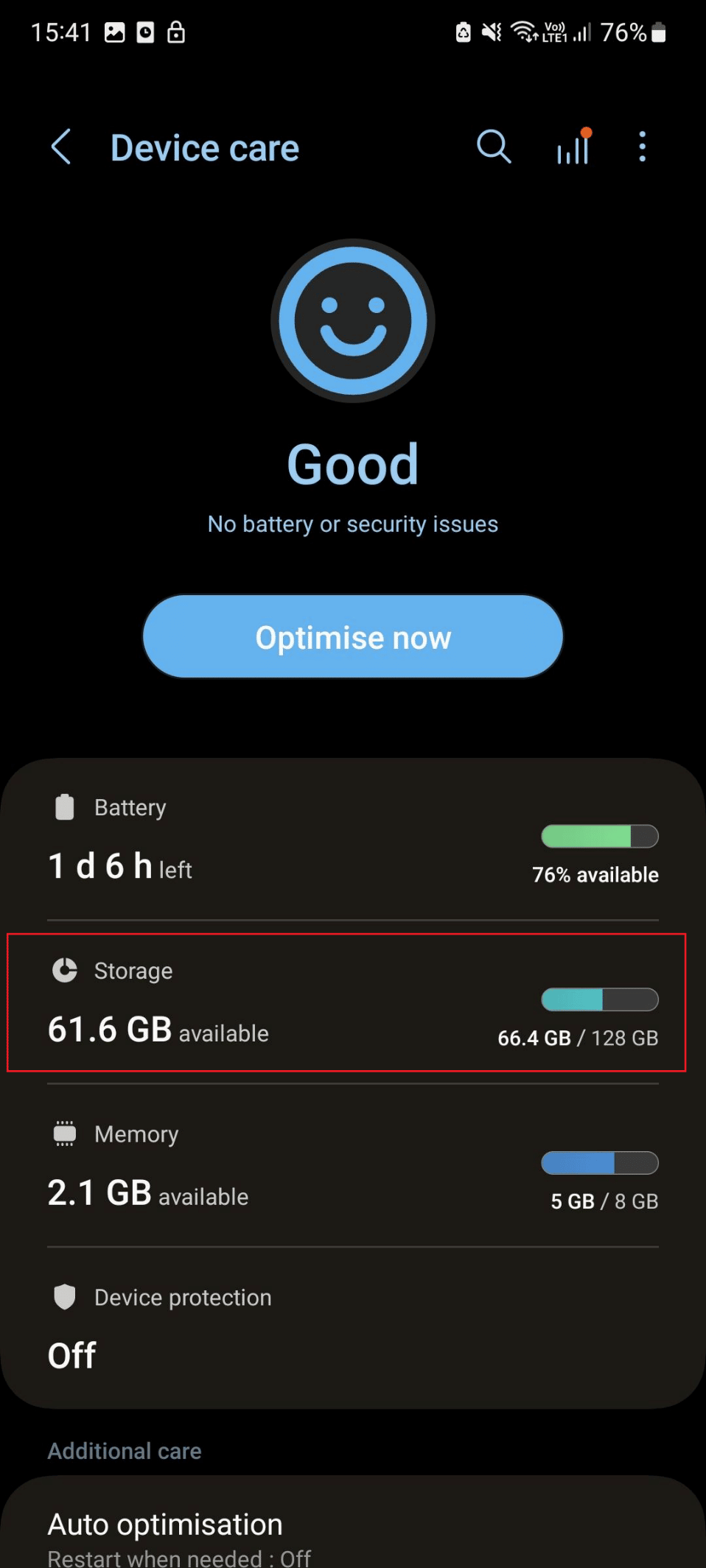 storage under device care s21