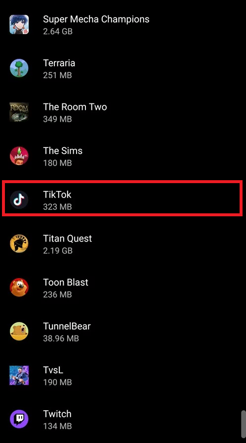 go to settings followed by apps and then go to tiktok 