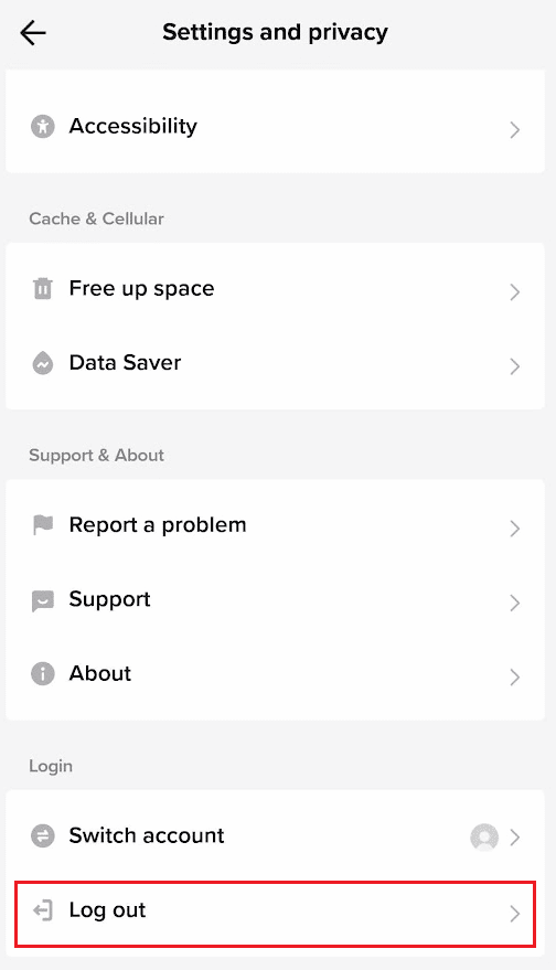 Swipe down to the bottom of the menu and tap on the Log out option | How to Fix TikTok Error 2433