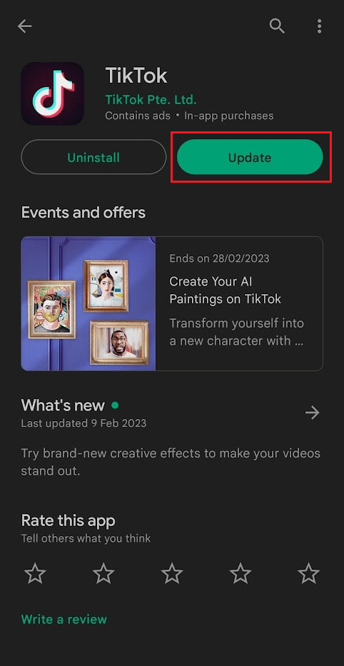 Tap on Update to get the latest version of the TikTok app | How to Fix TikTok Error 2433