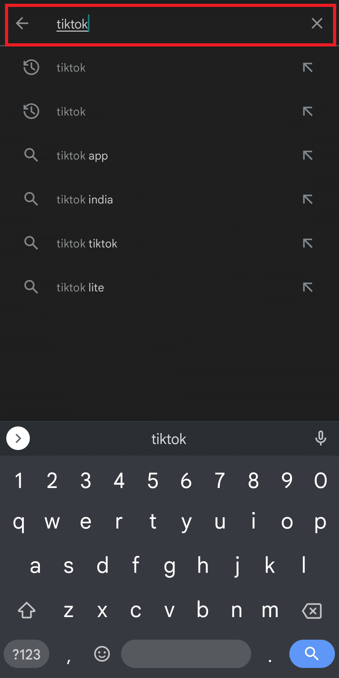 open playstore and search tiktok